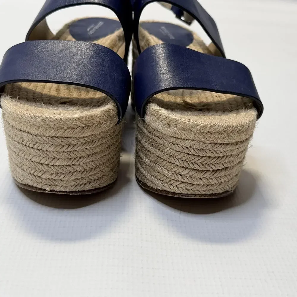 Michael Kors Collection Sandals Womens Size 8 Blue Leather Espadrille Wedge